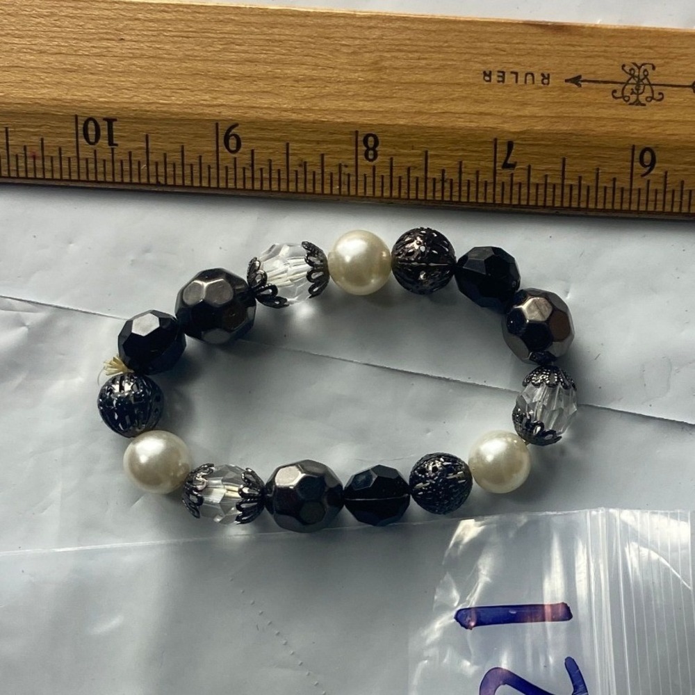 Black White‎ Pearl Crystal Beaded Stretch Bracelet Womens Fashion Jewelry
